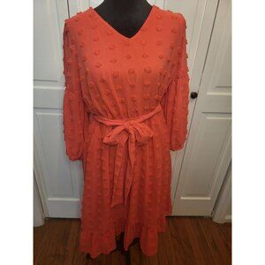Coral Sheer Clip Dot Tiered Midi Dress Elastic Waist Cato L Boho Spring Easter